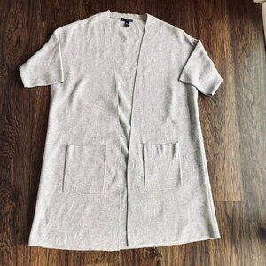 Eileen Fisher long cardigan cotton silk light grey Womens Small quiet luxury